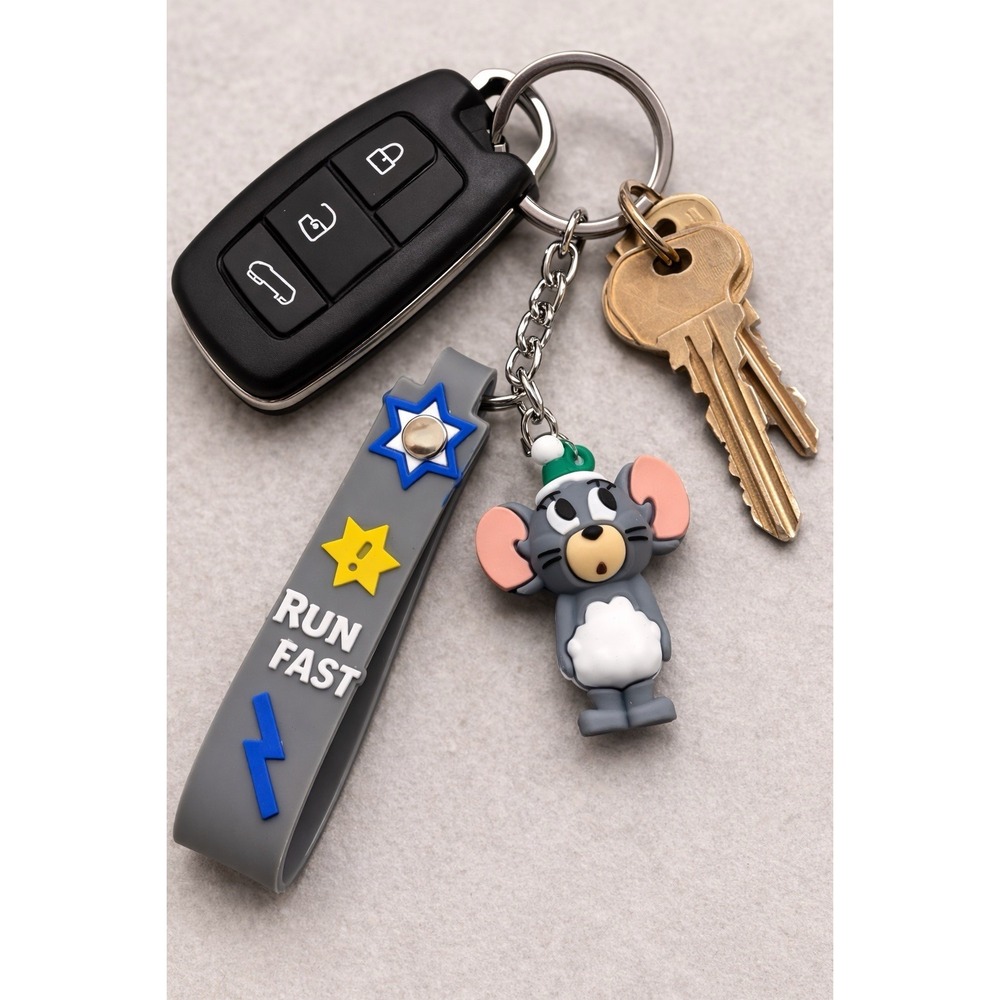 Tom & Jerry Mouse  Keychain Silicone Strap RUN FAST Cartoon Key Ring Bag Charm